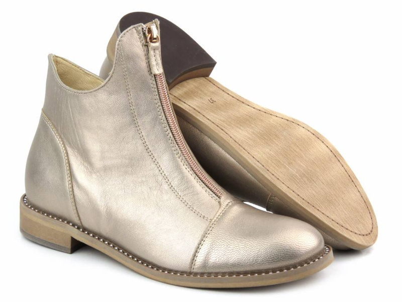 Skórzane botki damskie wiosenne - Eksbut 6607, złote