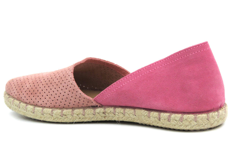Skórzane espadryle damskie z wyciętą cholewką - VENEZIA 473-22036, różowe