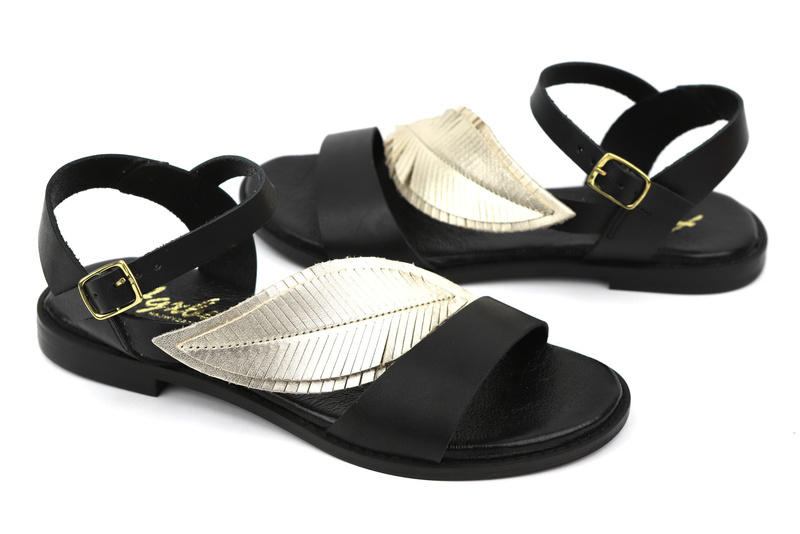 Sandały damskie z ozdobnym liściem - Agxbut 806, czarne