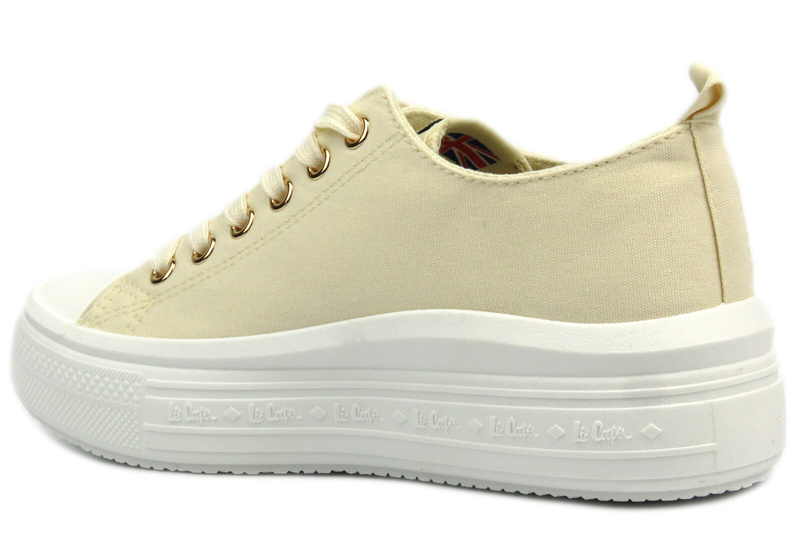 Trampki damskie na platformie - Lee Cooper LCW-24-44-2464L, beżowe