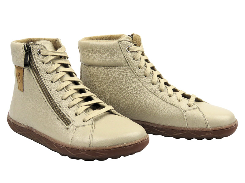 Barefoot skórzane minimalistyczne botki damskie beżowe Nika Komfort 1443