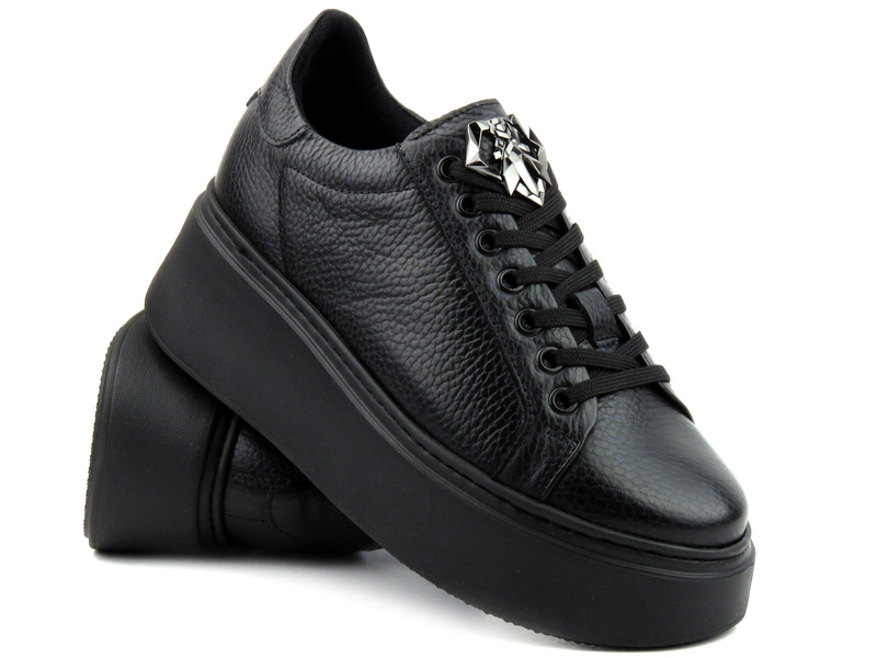 Skórzane buty damskie na platformie - Carinii B9284, czarne