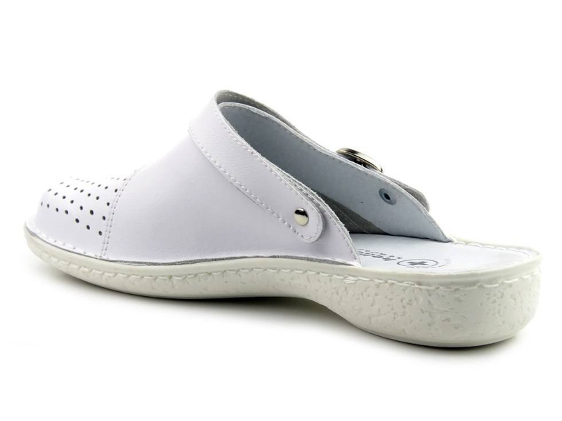 Wygodne klapki, chodaki damskie ze skóry naturalnej - Helios Komfort 275, białe