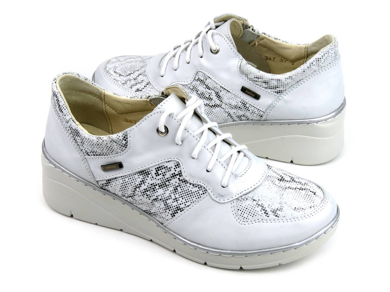 Sneakersy damskie z suwakiem i sznurowaniem - Helios Komfort 347, srebrne 2
