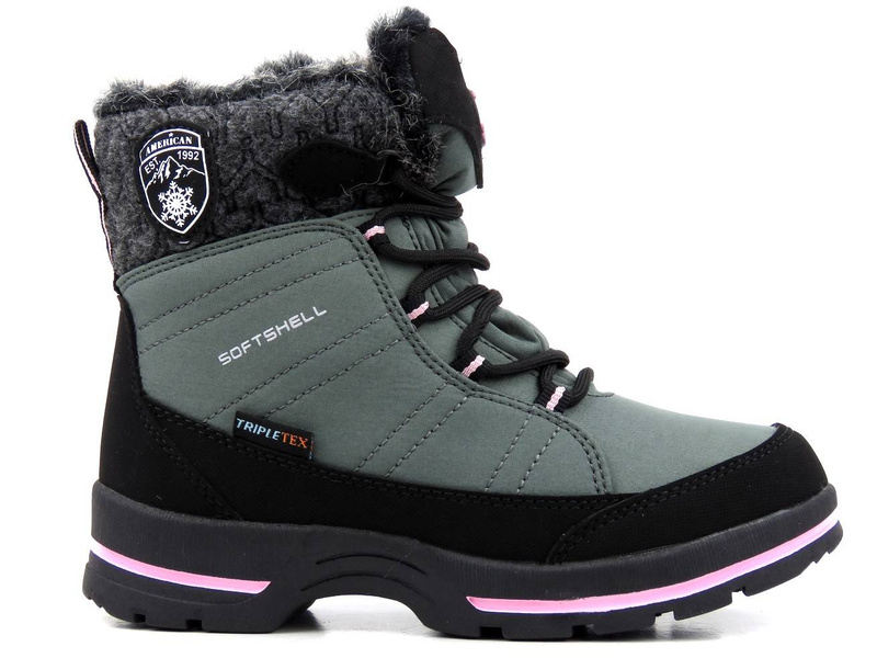Ciemnoszare śniegowce dziecięce - AMERICAN CLUB SN03, z Softshell i membraną