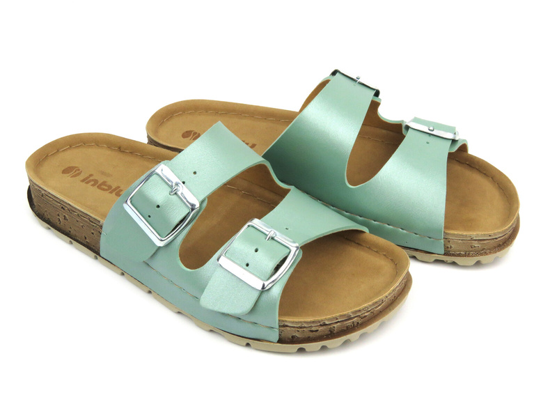 Klapki damskie z klamrami - INBLU Favignana, zielone