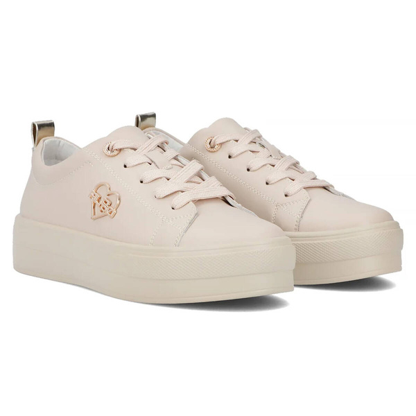 Skórzane sneakersy damskie na platformie - Filippo DP3533/24, beżowe