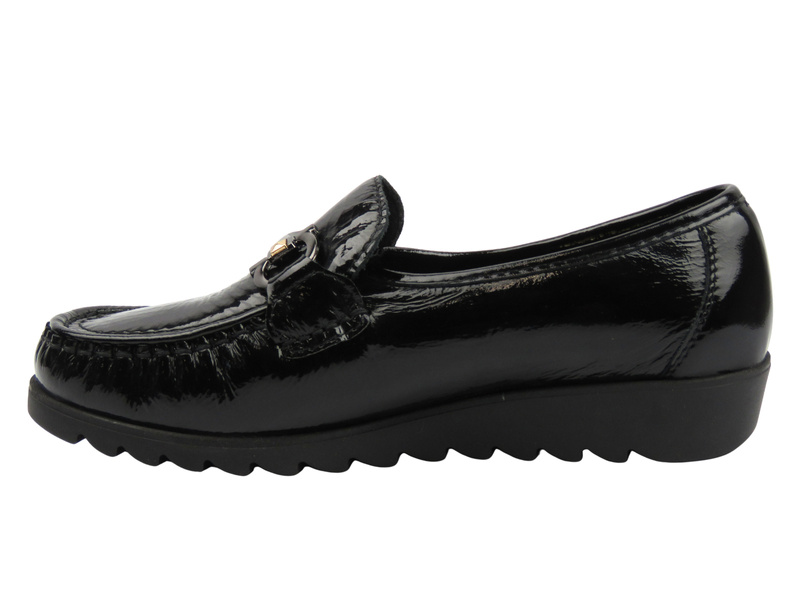 Skórzane półbuty, mokasyny damskie czarne Solo 014W