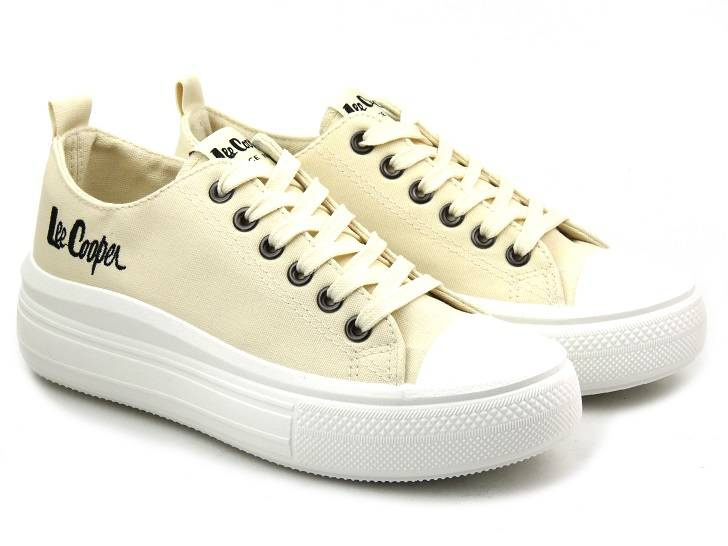 Trampki damskie na platformie - LEE COOPER LCW-23-44-1626L, beżowe
