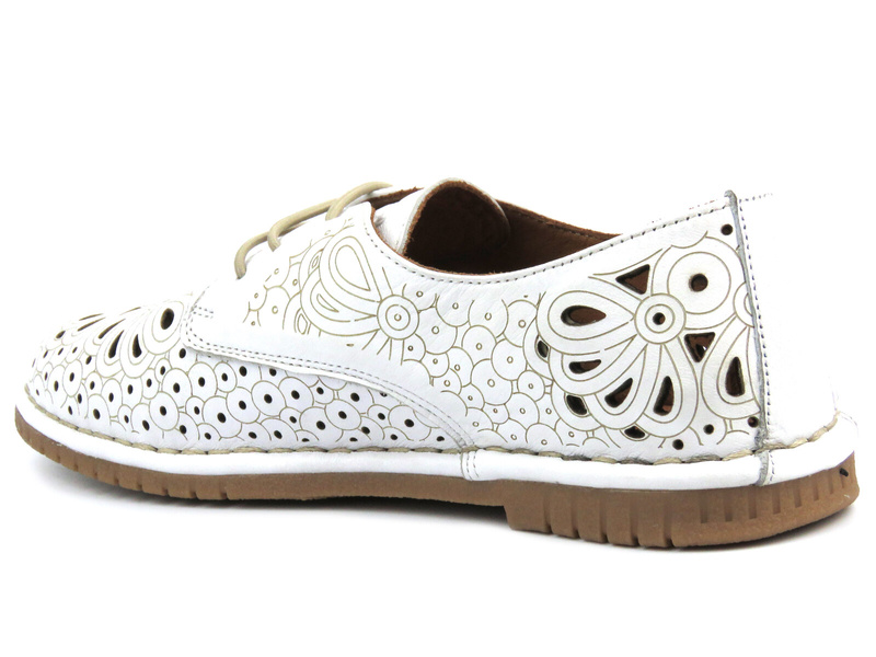 Ażurowe półbuty damskie wiosenne - MANITU 850129-03, białe