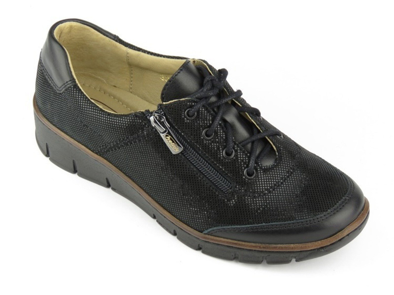 Skórzane sneakersy damskie z suwakiem - Helios Komfort 334, czarne