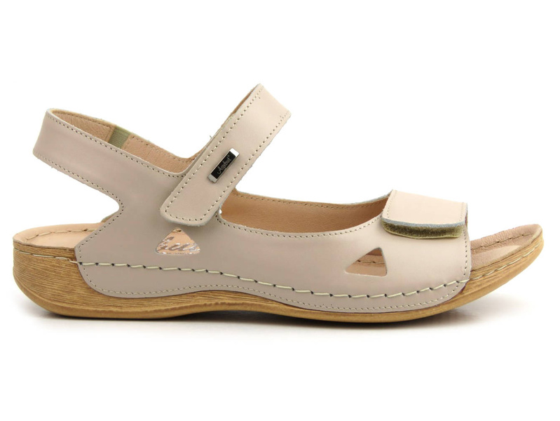 Skórzane sandały damskie z miękką wkładką - Agxbut 550, cappuccino