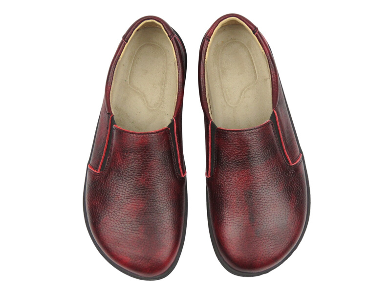 Buty barefoot damskie półbuty, mokasyny z gumkami bordowe Helios Komfort 452