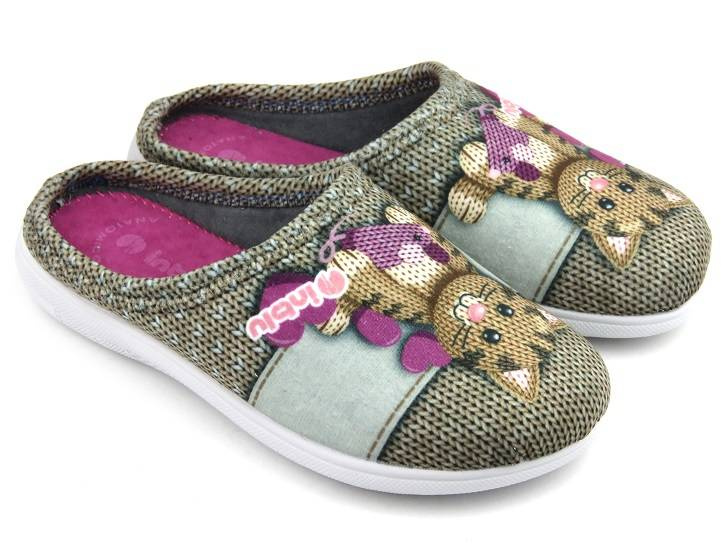 Kapcie damskie z kotem - INBLU CAMILLE, beżowe