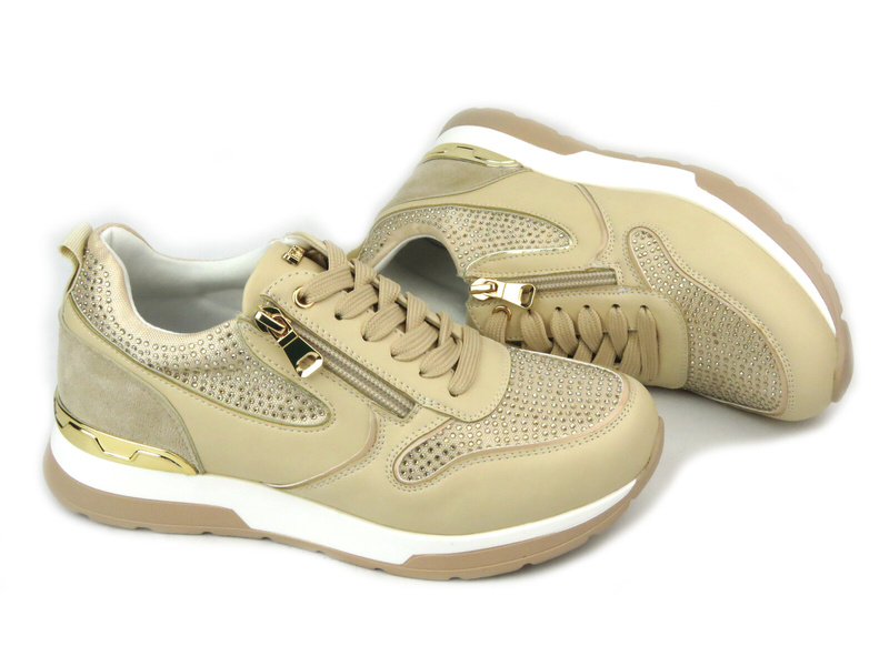 Sneakersy damskie z kryształkami- INBLU IN-323, beżowe