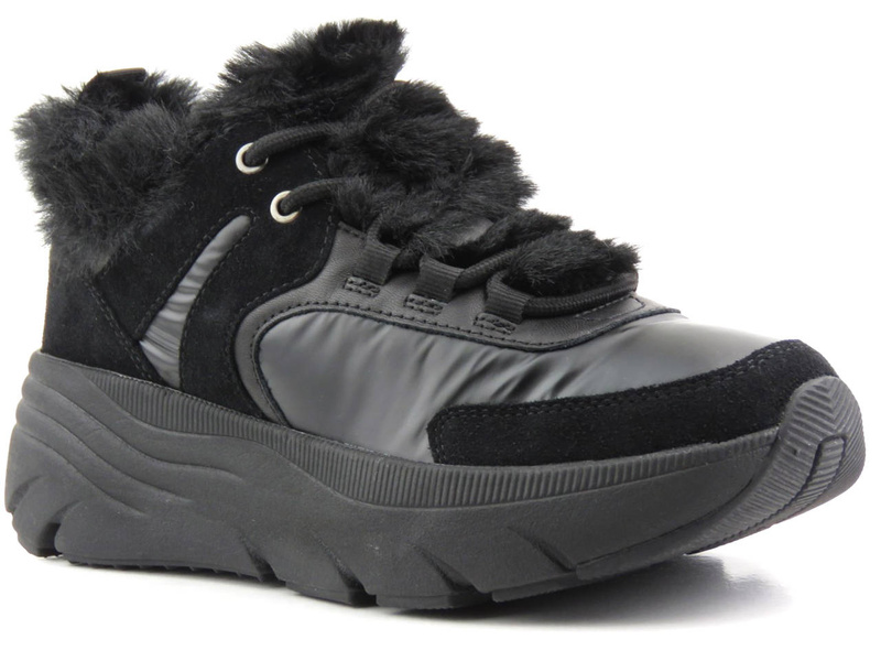 Półbuty, sneakersy damskie z futerkiem - GEOX Respira D26UFB, czarne