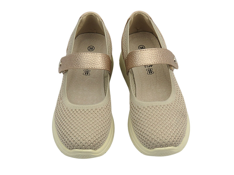 Półbuty damskie z paskiem na rzep beżowe UNISOFT 25PB02-8886