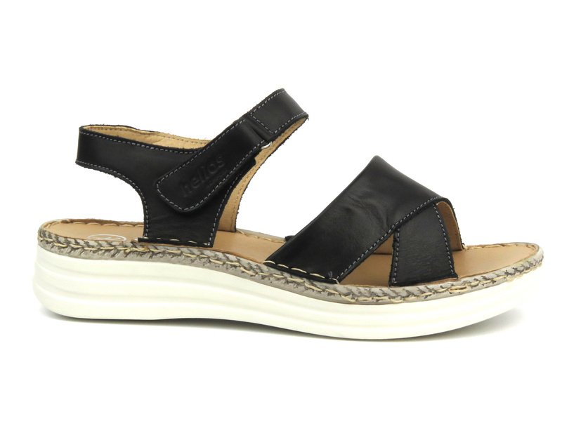 Skórzane sandały damskie ze skrzyżowanymi paskami - HELIOS Komfort 123, czarne