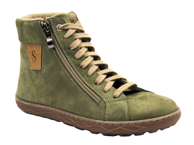 Barefoot skórzane minimalistyczne botki damskie oliwkowe 2 Nika Komfort 1443