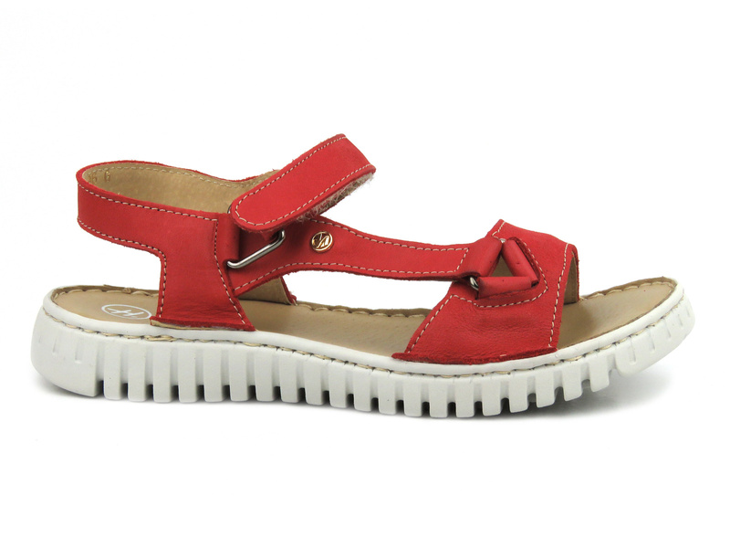 Skórzane sandały damskie polskiej marki - HELIOS Komfort 249S, czerwone