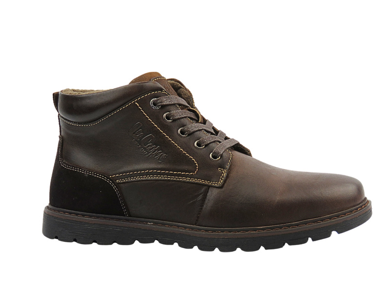 Skórzane trzewiki męskie ciemnobrązowe Lee Cooper LCJ-23-33-3018  