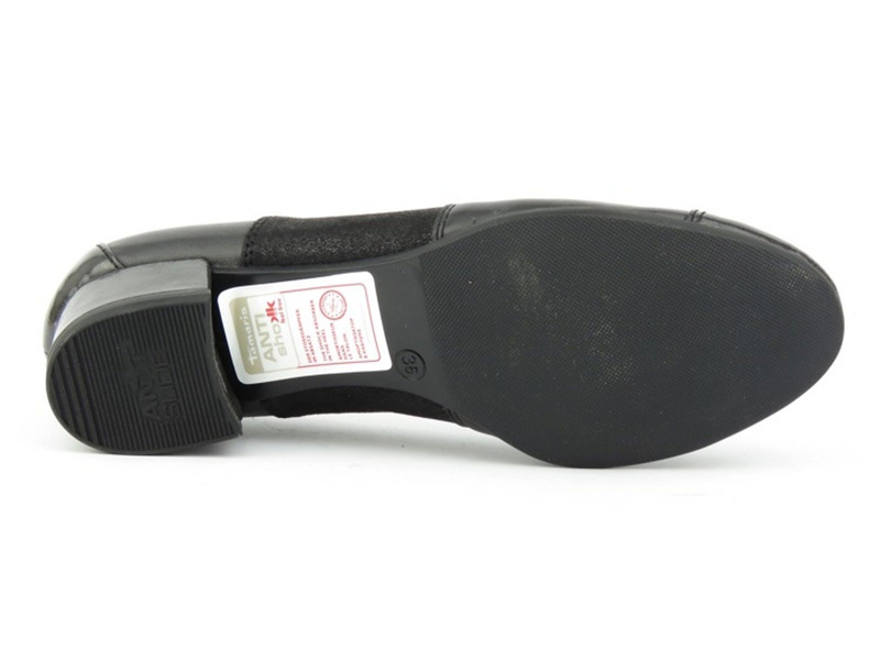 Skórzane czółenka na niskim obcasie - Tamaris 22300-29, czarne