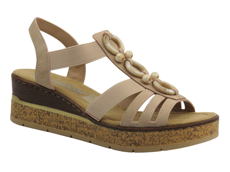 Sandały damskie Rieker 63778-31, różowe skórzane lekkie stylowe przewiewne