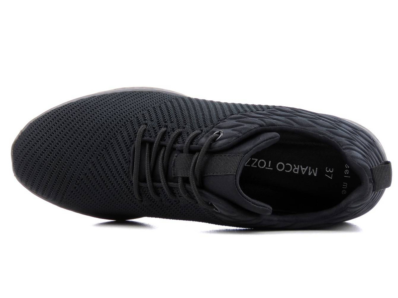 Lekkie sneakersy damskie z miękkiej tkaniny - Marco Tozzi 2-23707-28, czarne