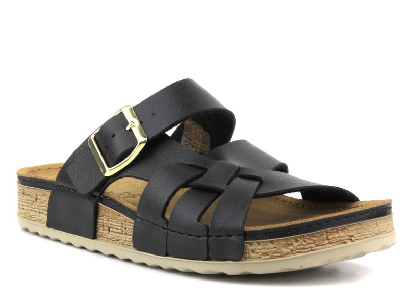 Wygodne klapki damskie z klamrą - Inblu AT-28, czarne