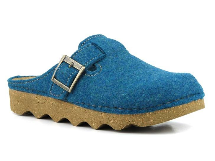 Filcowe kapcie damskie na korkowej podeszwie - Inblu POKS, niebieskie