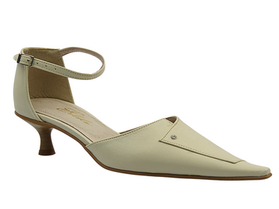 Skórzane czółenka damskie na szpilce - ELDA 409 ecru