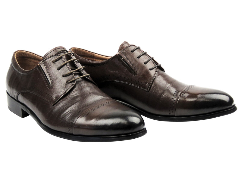 Eleganckie półbuty męskie skórzane - JOHN DOUBARE Y66701-433, brązowe