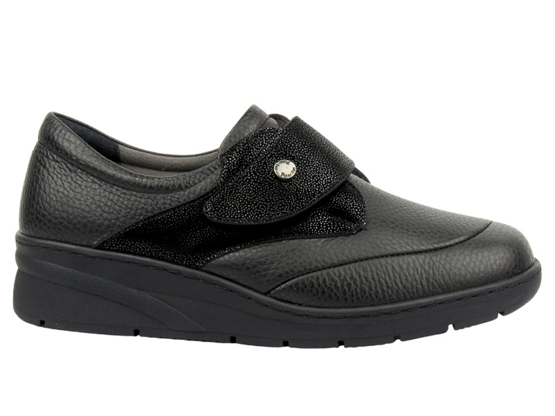 Półbuty Damskie Comfortable 940389-01 Czarne Na Rzepy - Tęgość H
