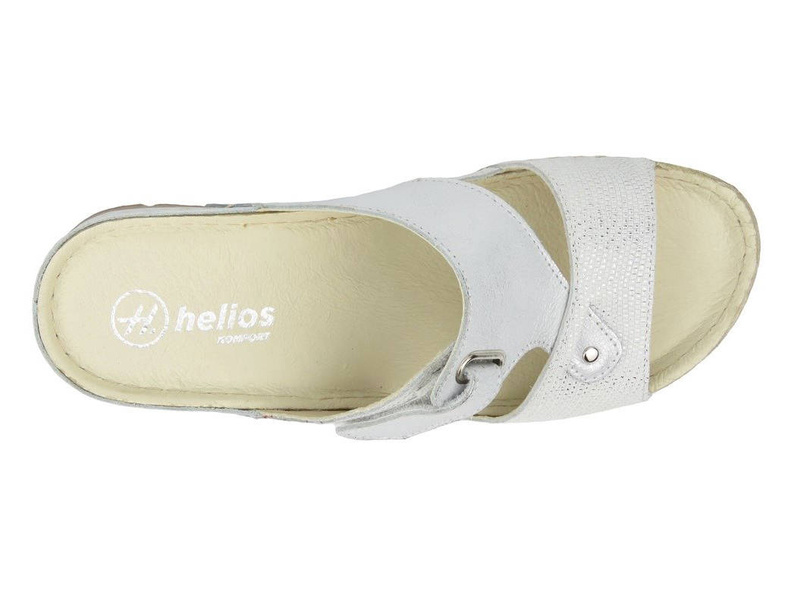 Miękkie klapki damskie ze skóry - HELIOS Komfort 284, srebrne