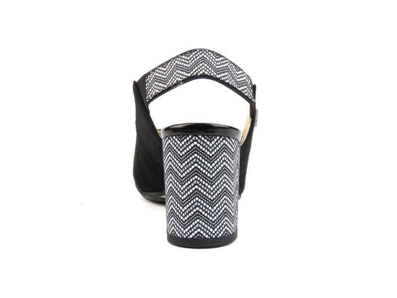 Eleganckie sandały damskie na wzorzystym słupku - Lizard 04352, czarne