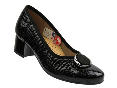 Skórzane czółenka na słupku czarne Galant 4010