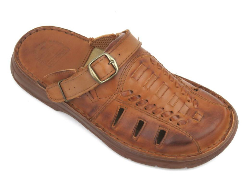 Skórzane klapki męskie ŁUKPOL 806/2, brązowe