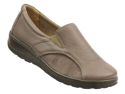 Skórzane półbuty damskie wsuwane na haluksy beżowe Helios Komfort 453