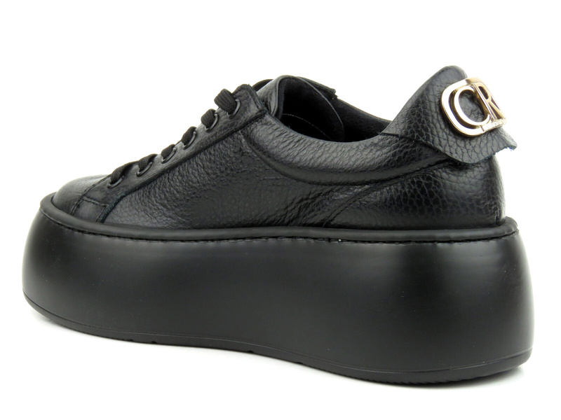 Skórzane buty damskie sportowe na platformie - Carinii B9253, czarne