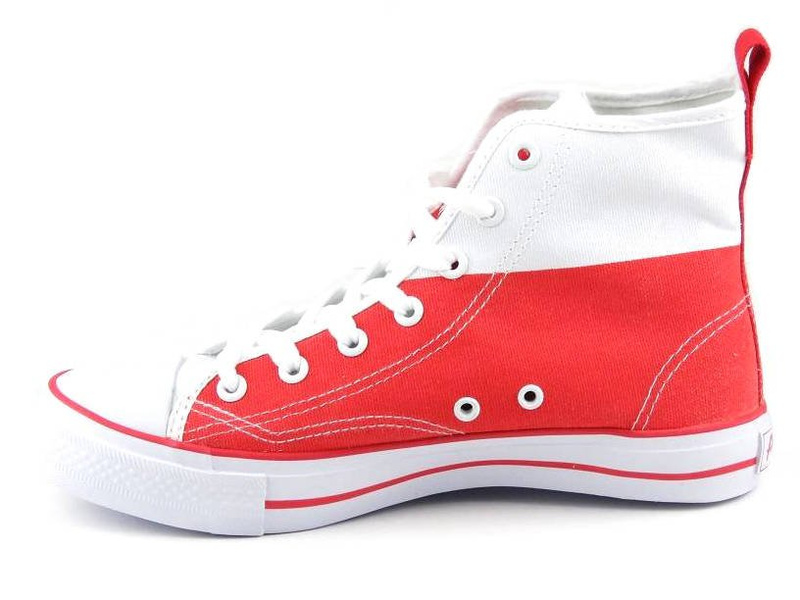 Trampki męskie młodzieżowe dla kibica - AMERICAN  CLUB LH-2012-PL HIGH, biało-czerwone