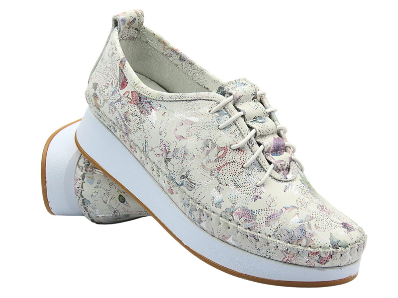 Skórzane półbuty damskie białe w kwiaty VENEZIA E149NUWHOSP029