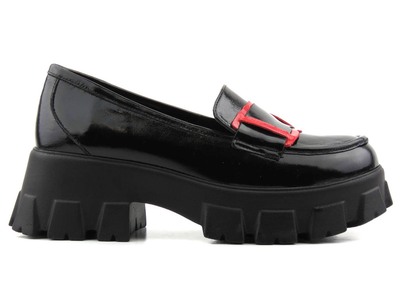 Lakierowane lordsy damskie na masywnej podeszwie - VENEZIA 13165 COMB, czarne
