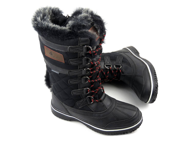 Wysokie, ciepłe śniegowce damskie WATERPROOF - VEMONT 7Z2046C, czarne