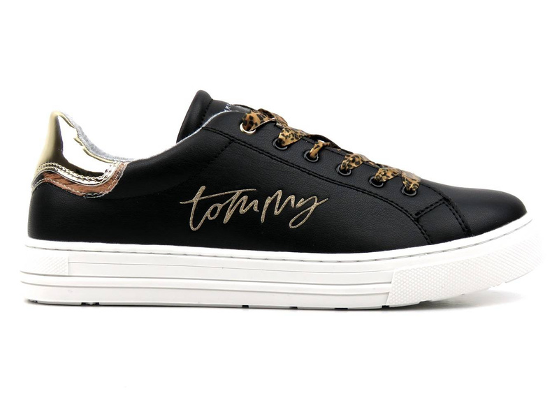 Buty sportowe, sneakersy damskie - TOMMY HILFIGER T3A4-31164-1242X208, czarne z panterką