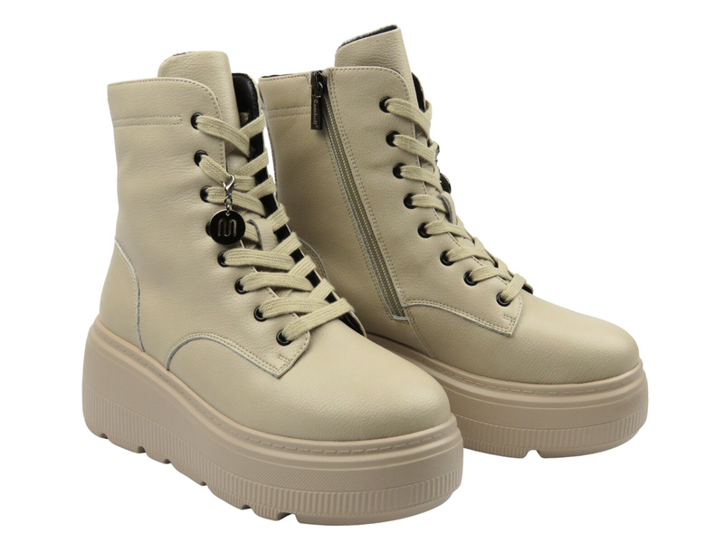 Skórzane botki damskie beżowe Cambell 25-19350