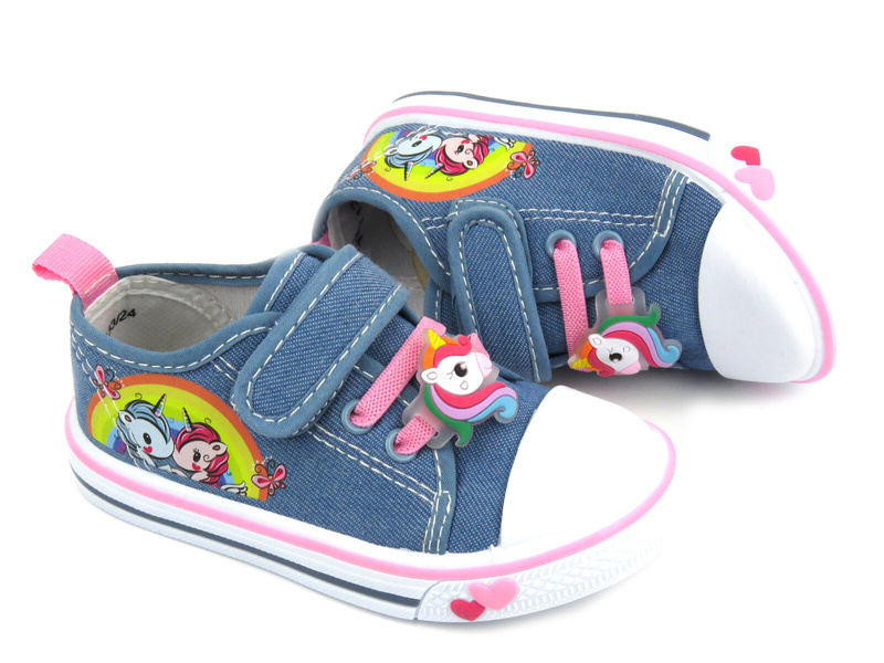 Trampki dziecięce z jednorożcem - American Club TEN 133/24, niebieskie