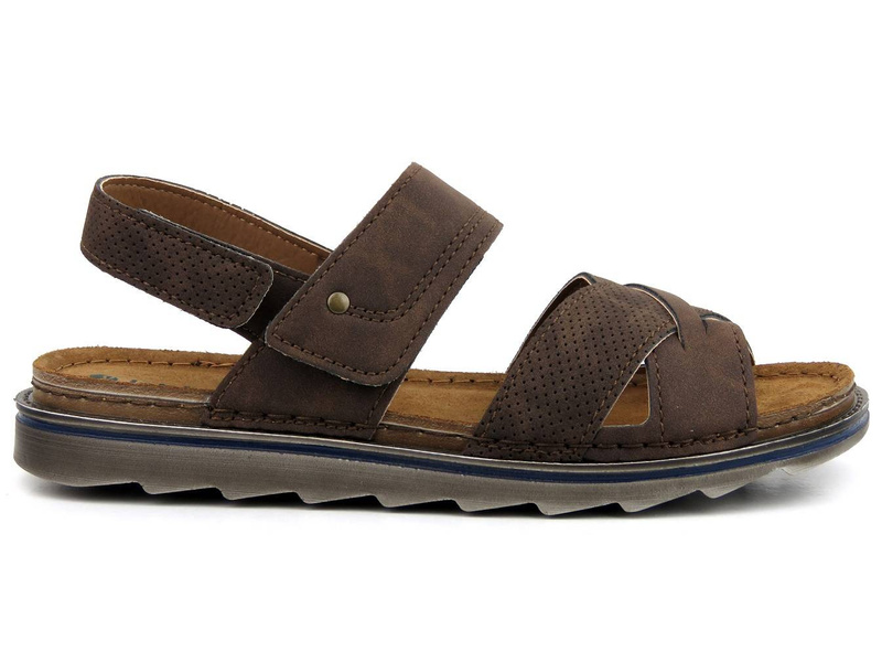 Sandały męskie na rzepy - INBLU BU-08, ciemnobrązowe