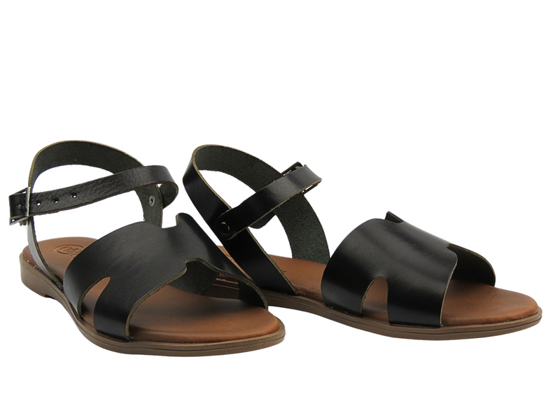 Skórzane sandały damskie czarne Cambell 25-64302