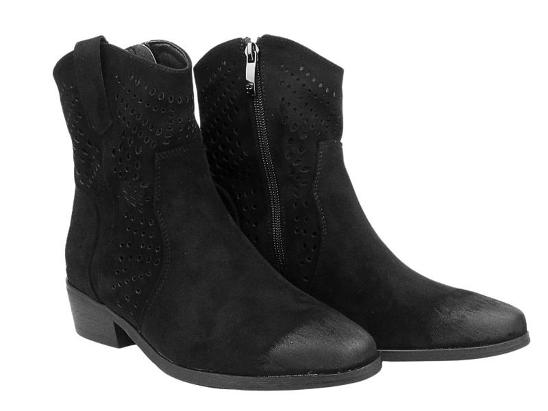 Ażurowe botki na delikatnym obcasie czarne Potocki 24-12455