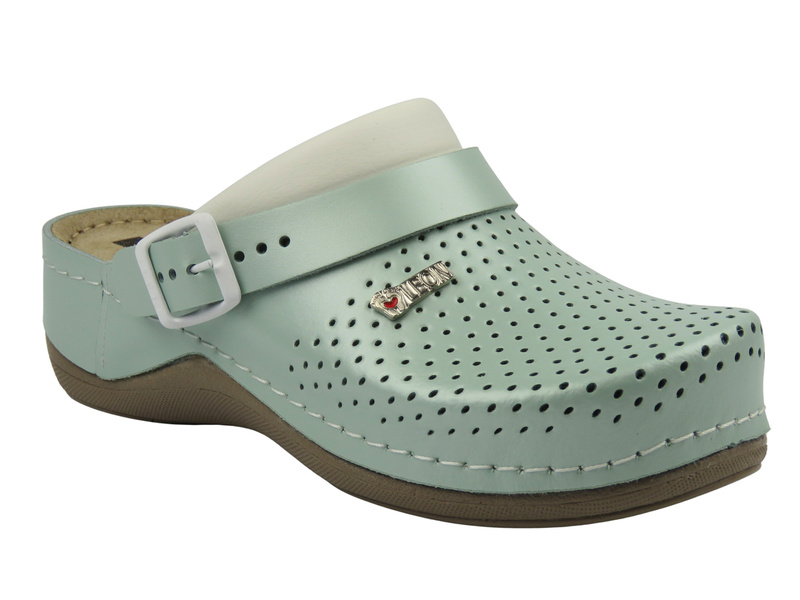 Skórzane klapki damskie zielone Leon 991